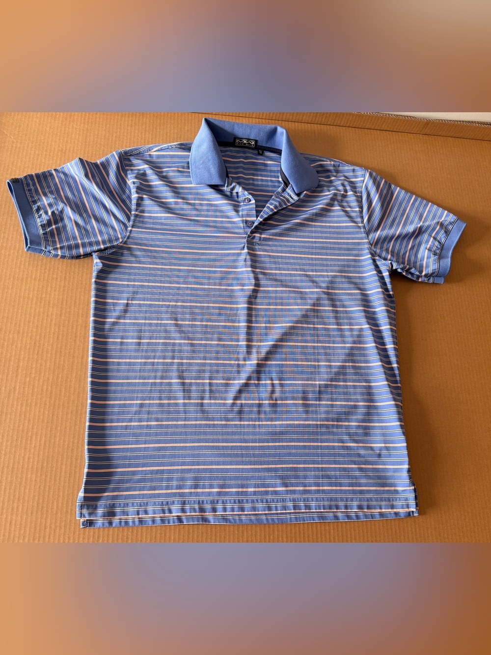 Mizzen+Main Light Blue and White Striped Stretch Polo